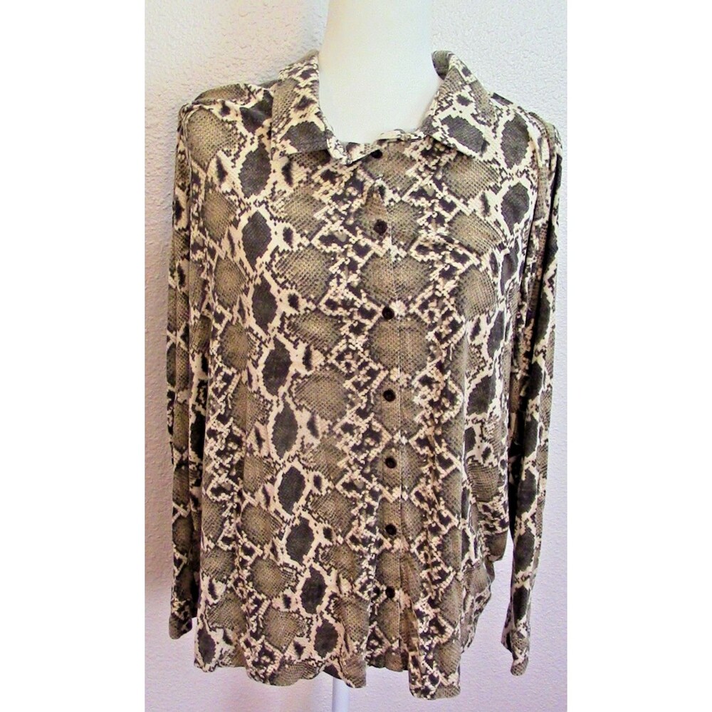 Brooke Shields Timeless Long Sleeve Snakeskin Print Button Down Shirt Size 1X